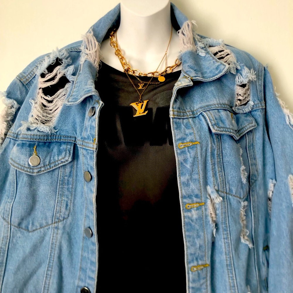 Blue jean distressed jacket
